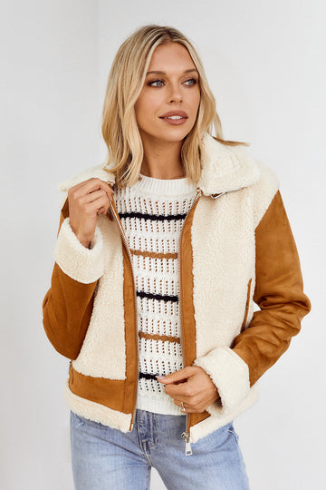 Mincie Faux Suede Trim Shearling Jacket