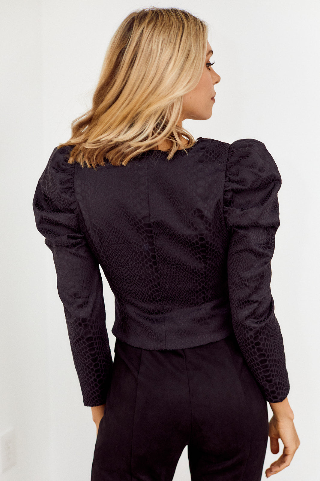 Beyza Faux Leather Puff Sleeve Blouse