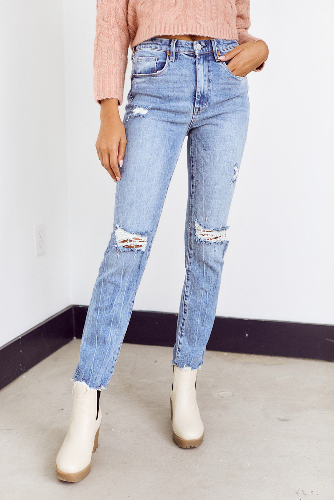 Blank NYC Distressed Straight Leg Denim