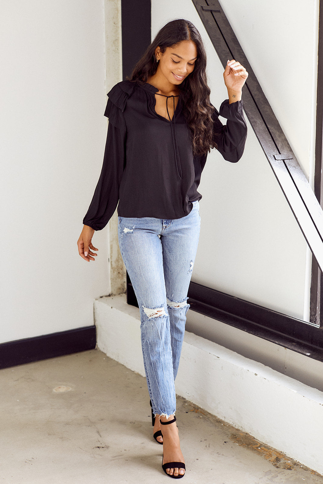 Sterling Ruffle Detail Long Sleeve Blouse