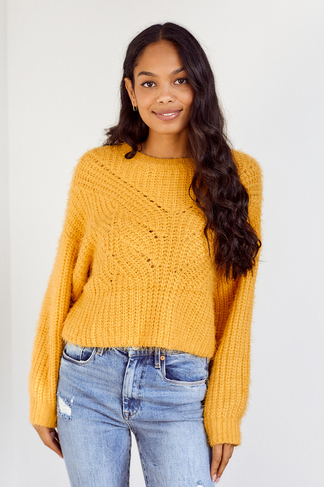 Meara Cable Knit Fuzzy Sweater