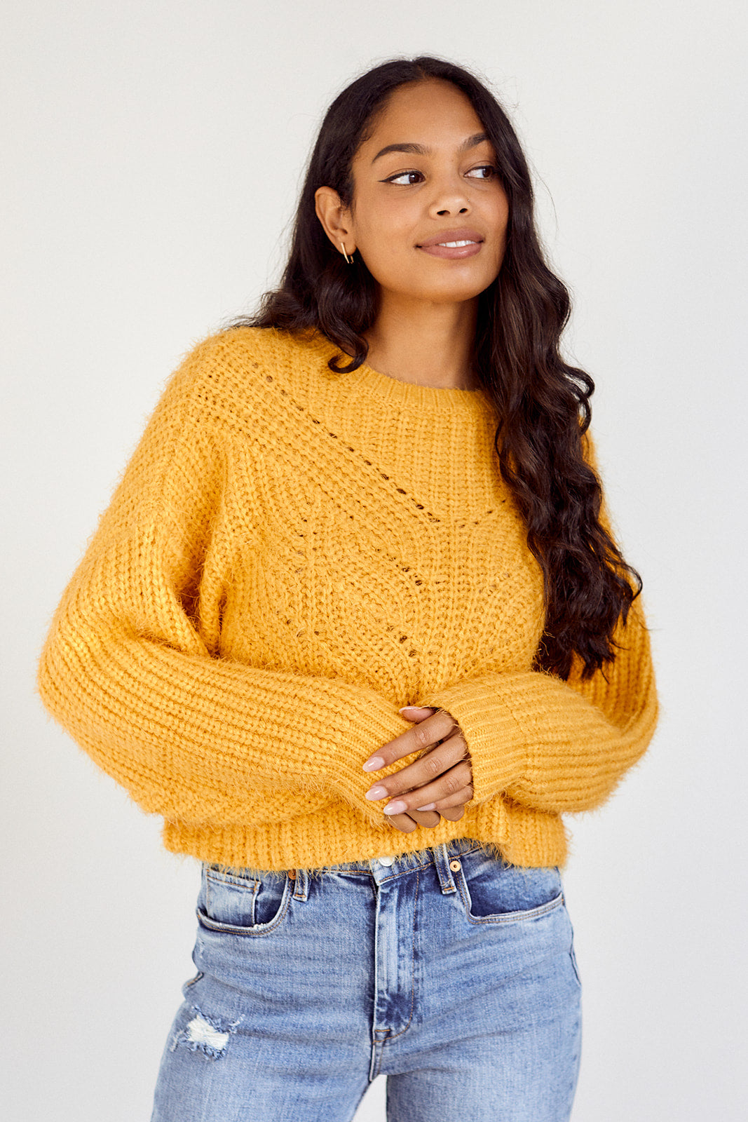Meara Cable Knit Fuzzy Sweater