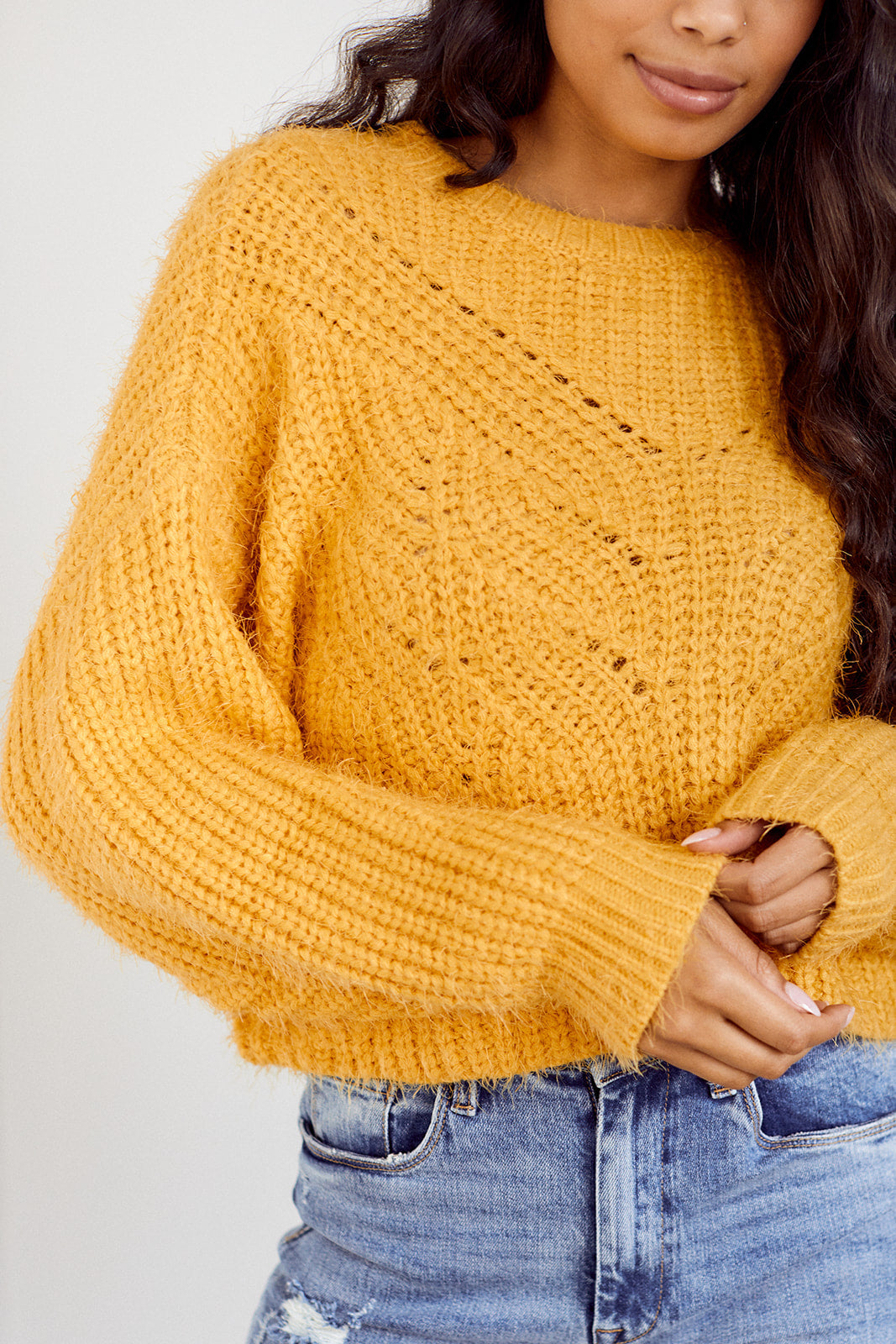 Meara Cable Knit Fuzzy Sweater