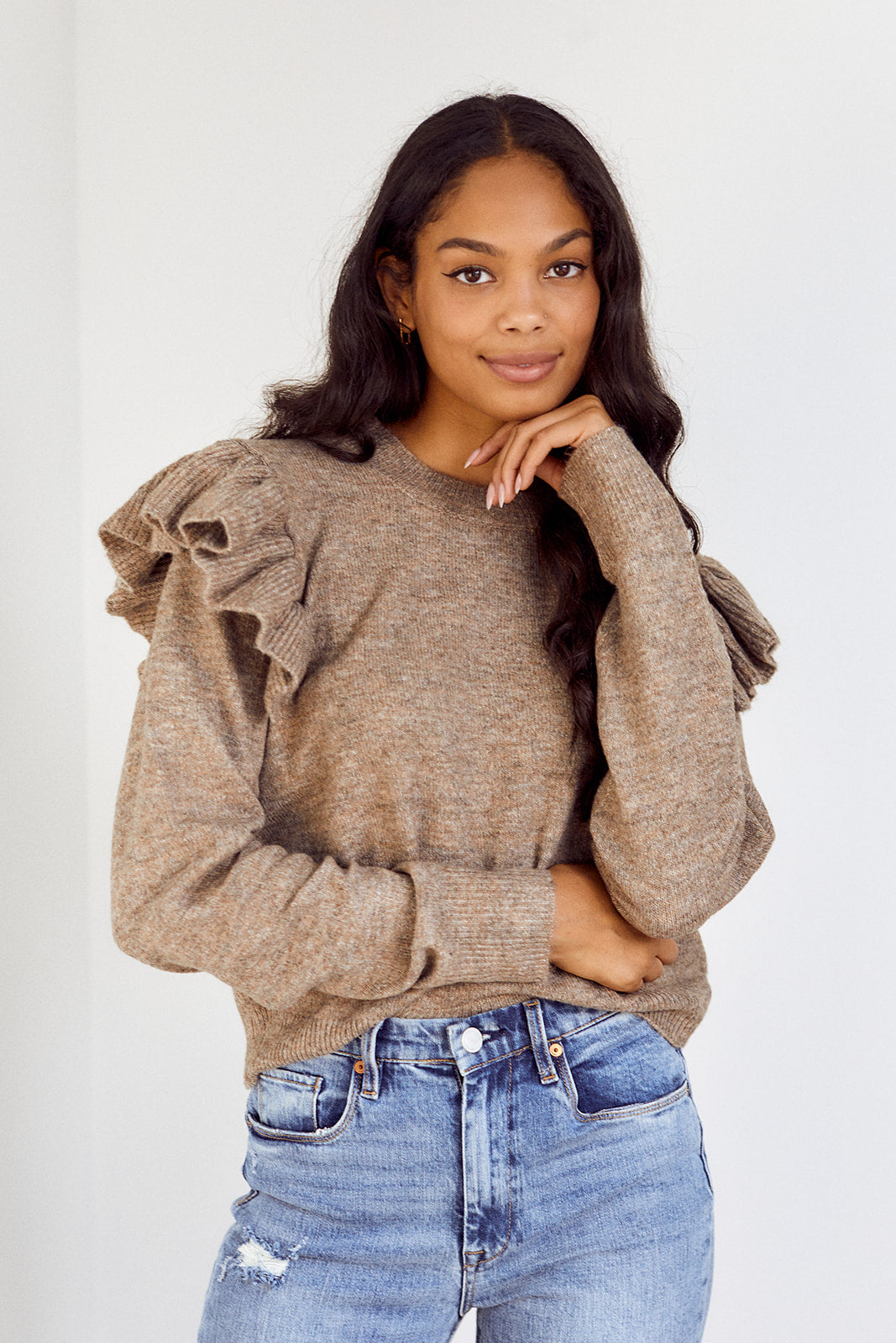 Adette Ruffle Sleeve Sweater