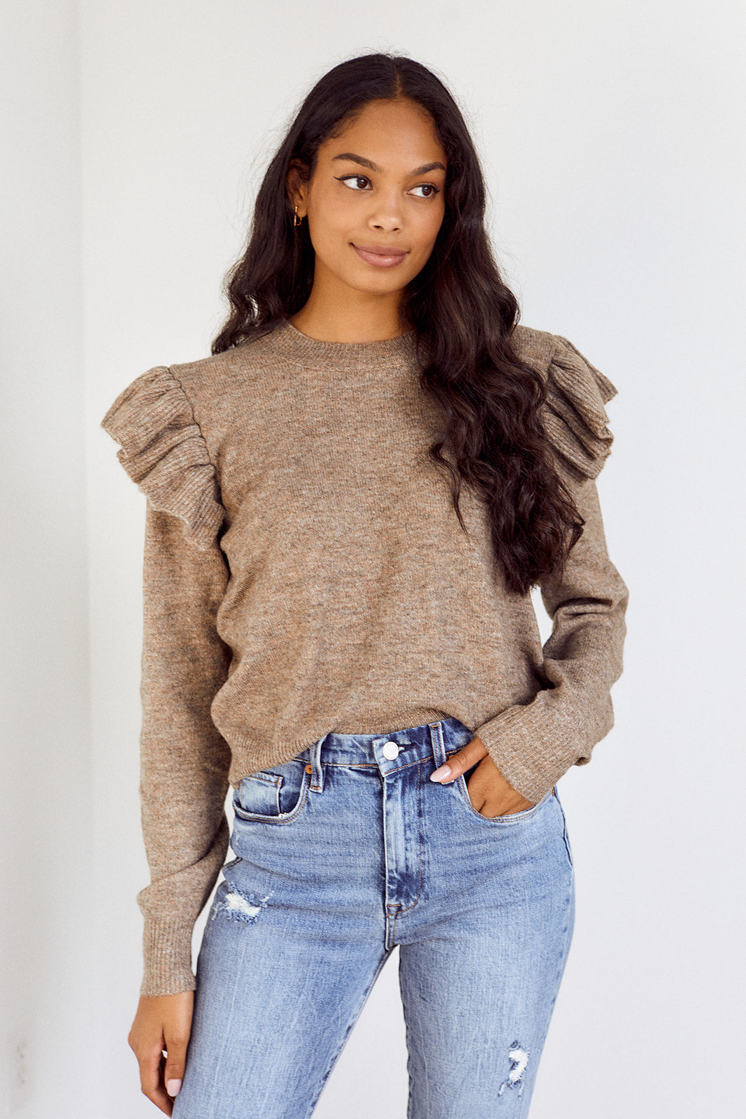 Adette Ruffle Sleeve Sweater