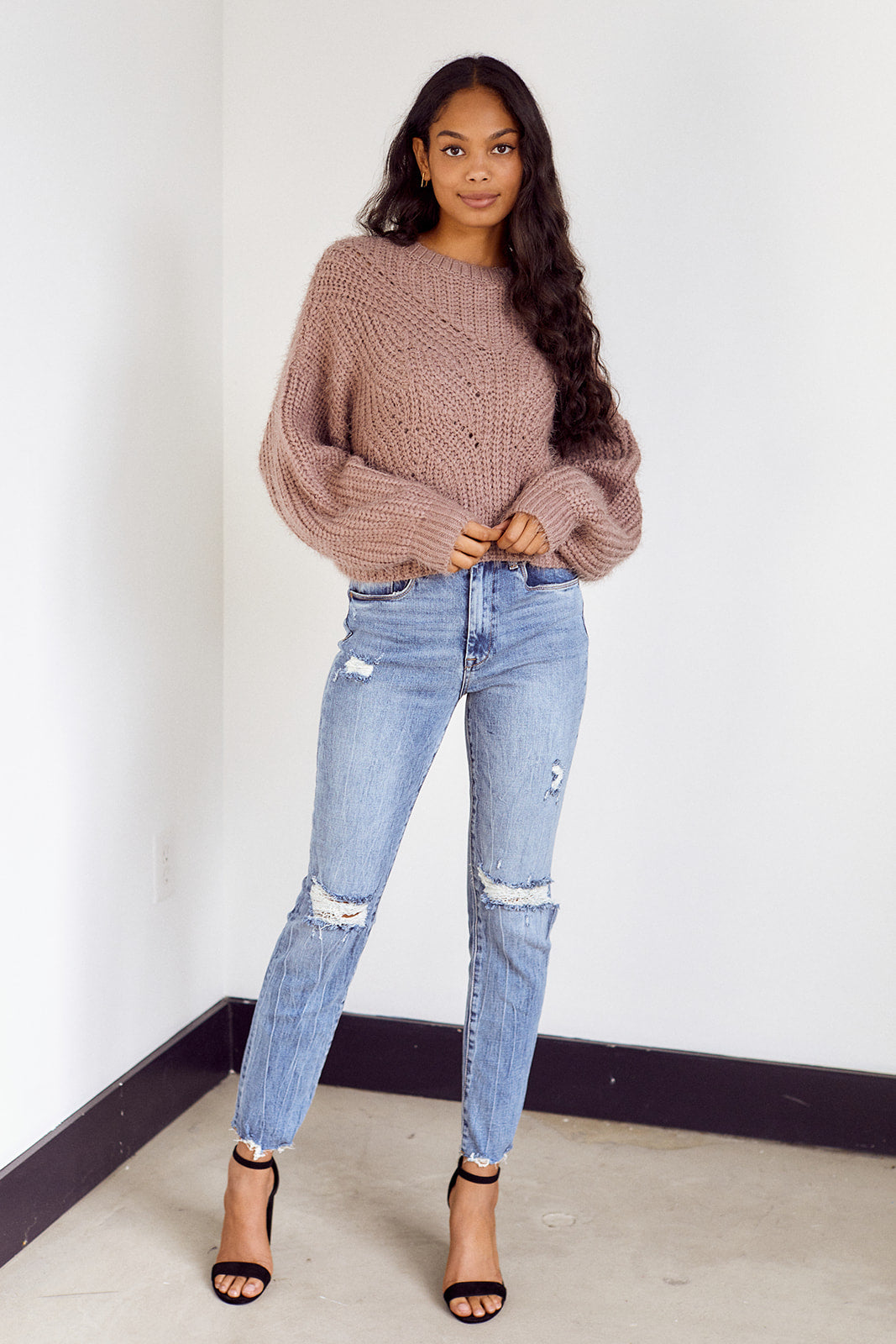 Meara Cable Knit Fuzzy Sweater