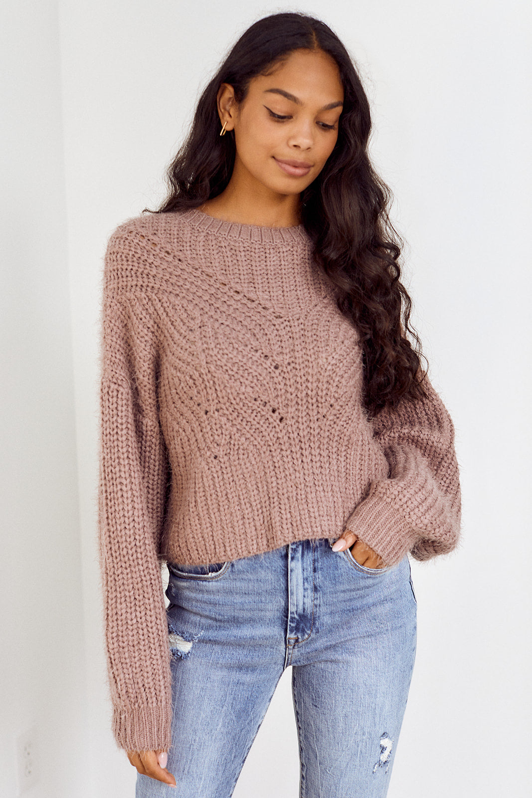 Meara Cable Knit Fuzzy Sweater