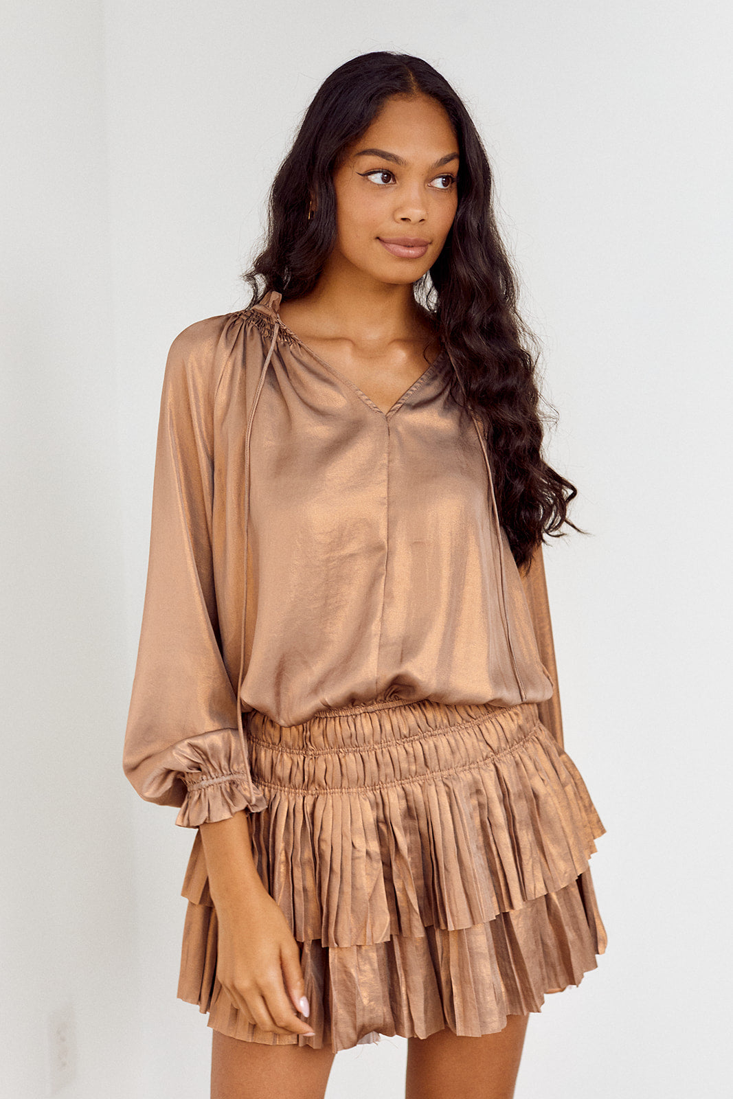 Olsen Metallic Pleated Mini Dress