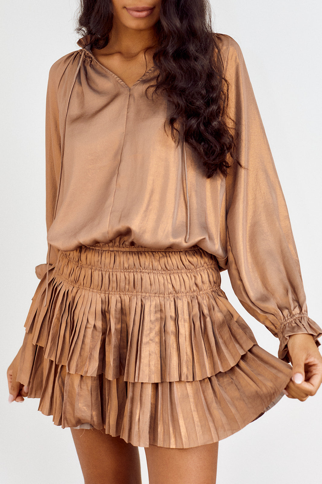 Olsen Metallic Pleated Mini Dress