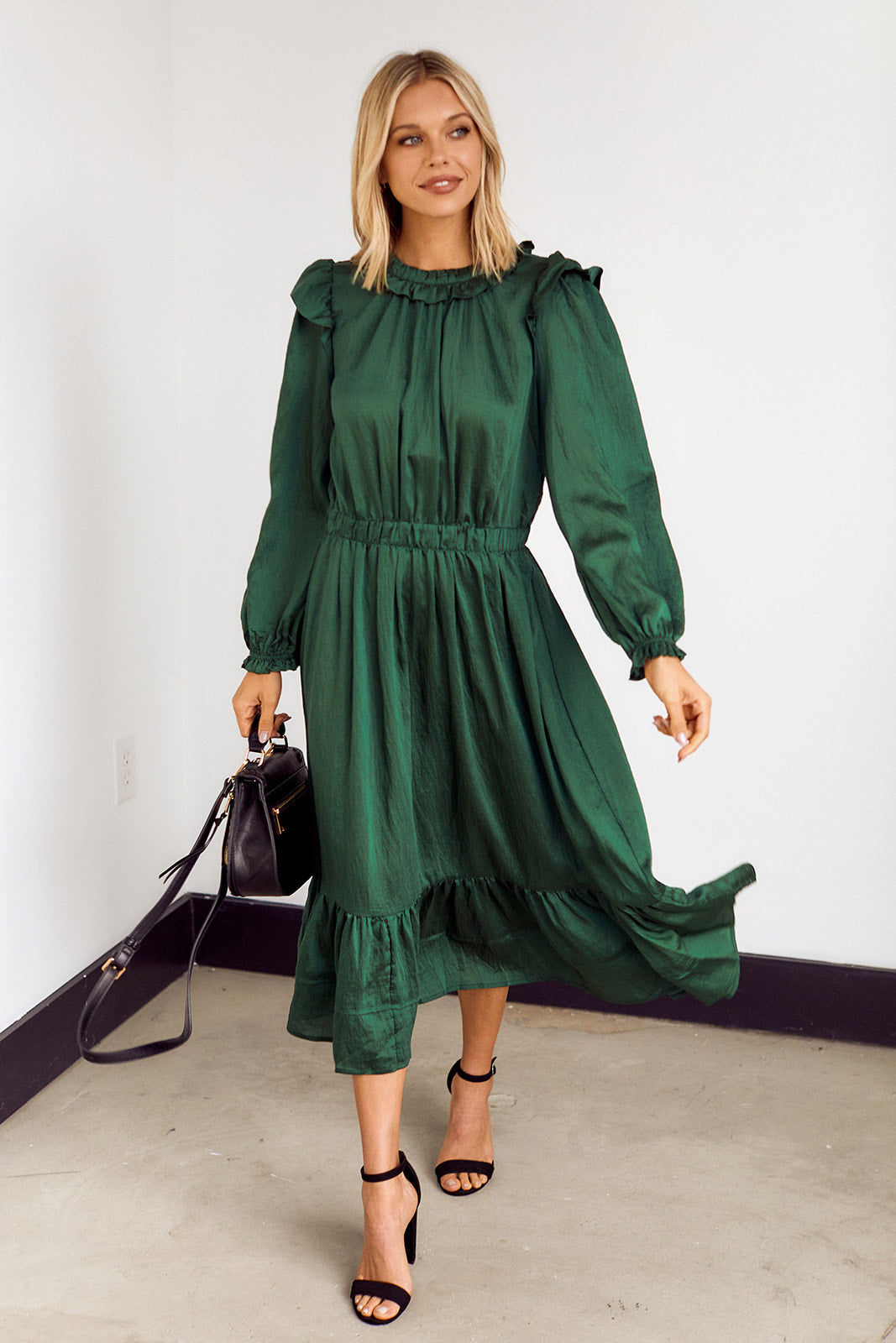Zane Ruffled Detail Midi Dress