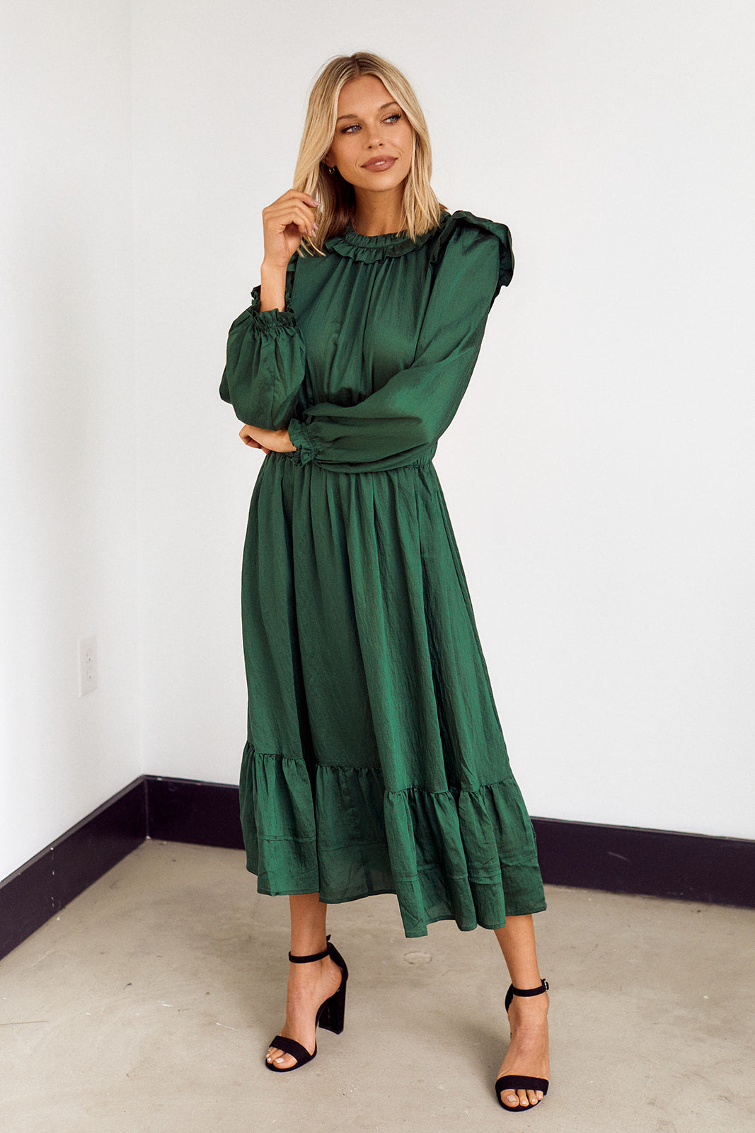 Zane Ruffled Detail Midi Dress