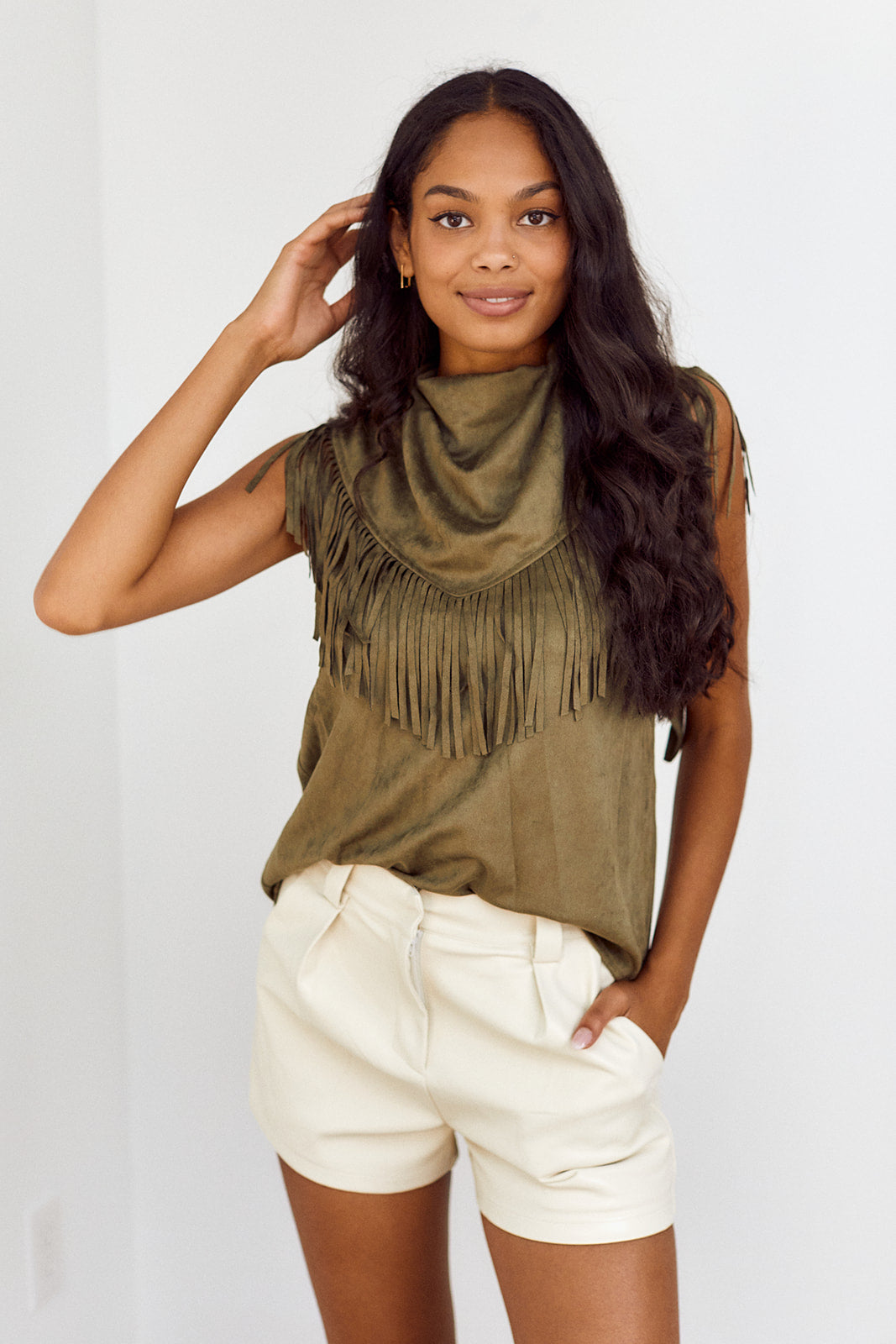 Perry Faux Suede Fringe Detail Top