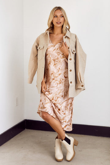 Ezri Marble Print Slip Midi Dress