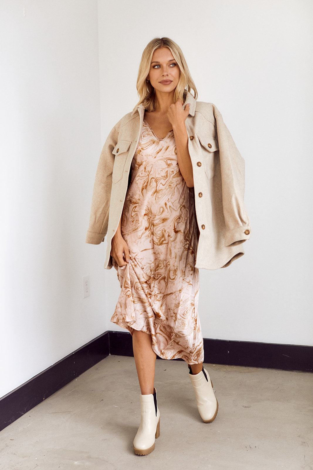 Ezri Marble Print Slip Midi Dress