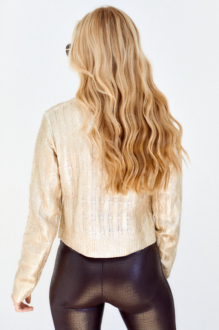 Tessa Metallic Cable Knit Sweater