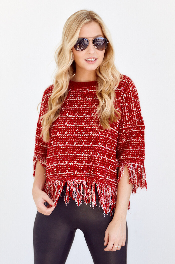 Salette Fringe Tweed Top