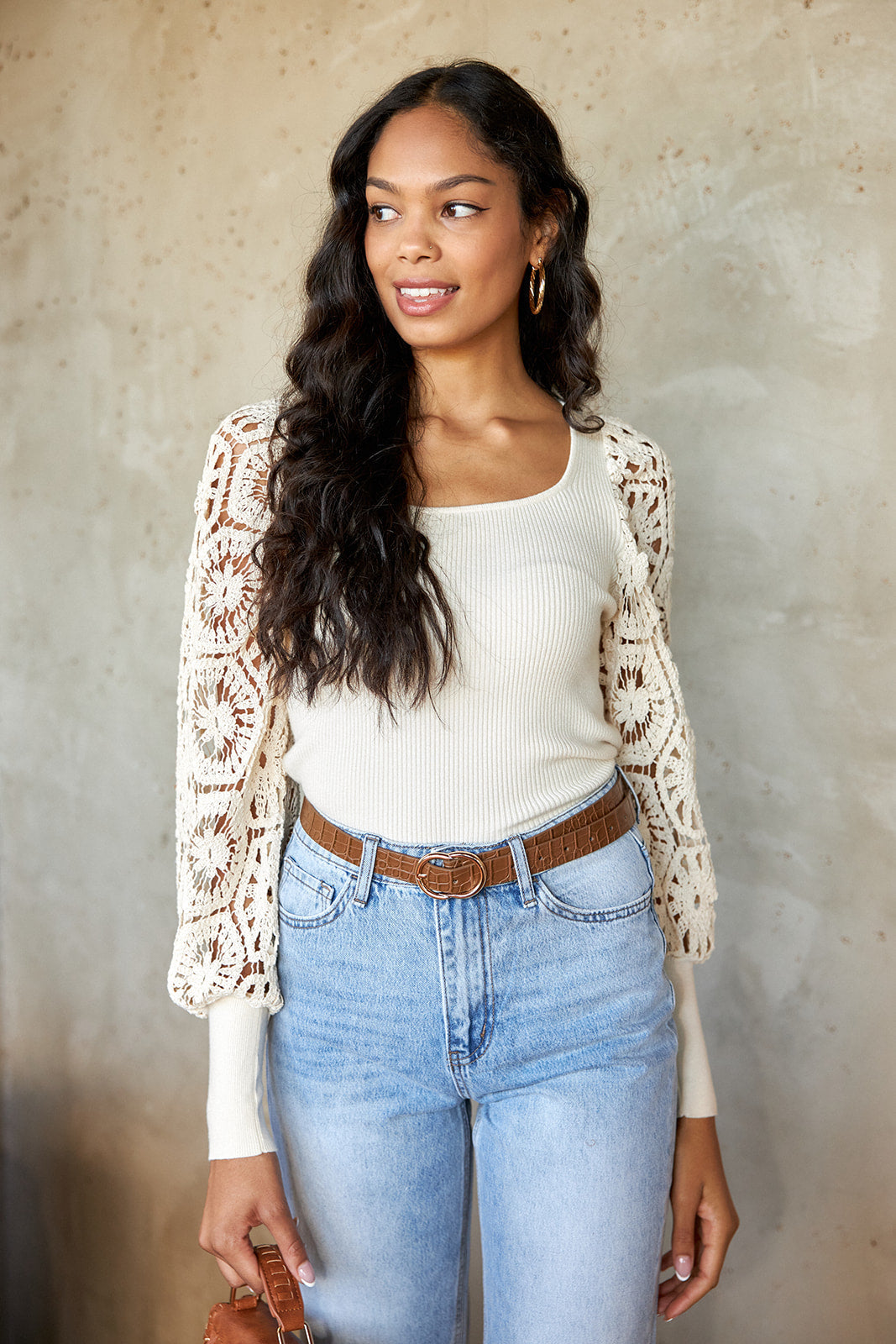 Adaly Crochet Knit Sleeve Blouse