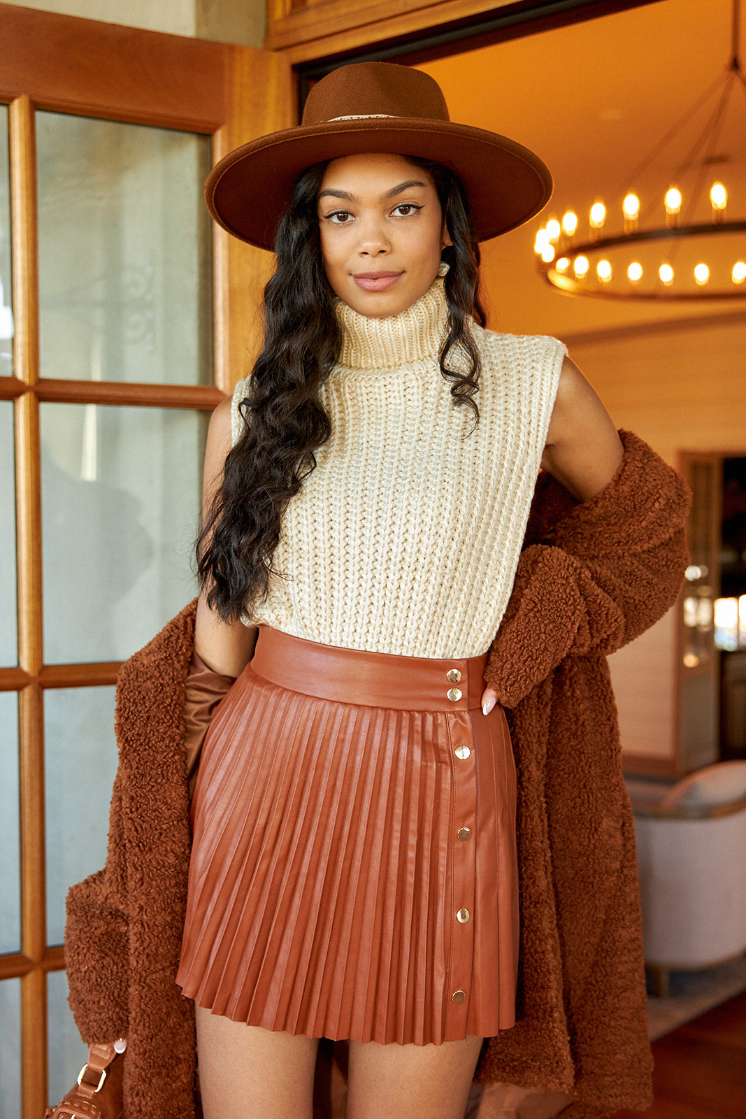 Reiss Pleated Faux Leather Mini Skirt
