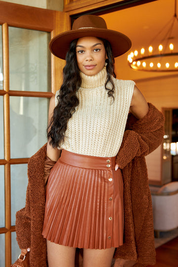 Reiss Pleated Faux Leather Mini Skirt