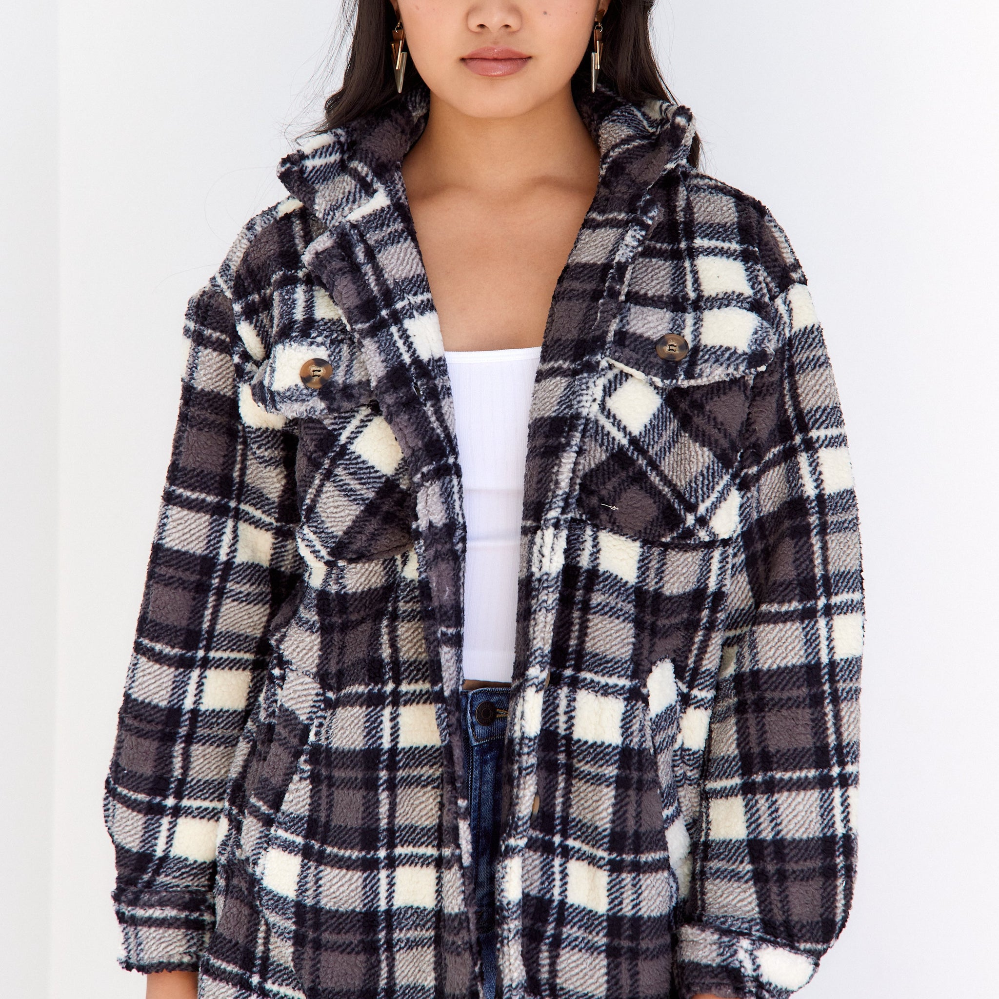 Nikki Fuzzy Plaid Shacket