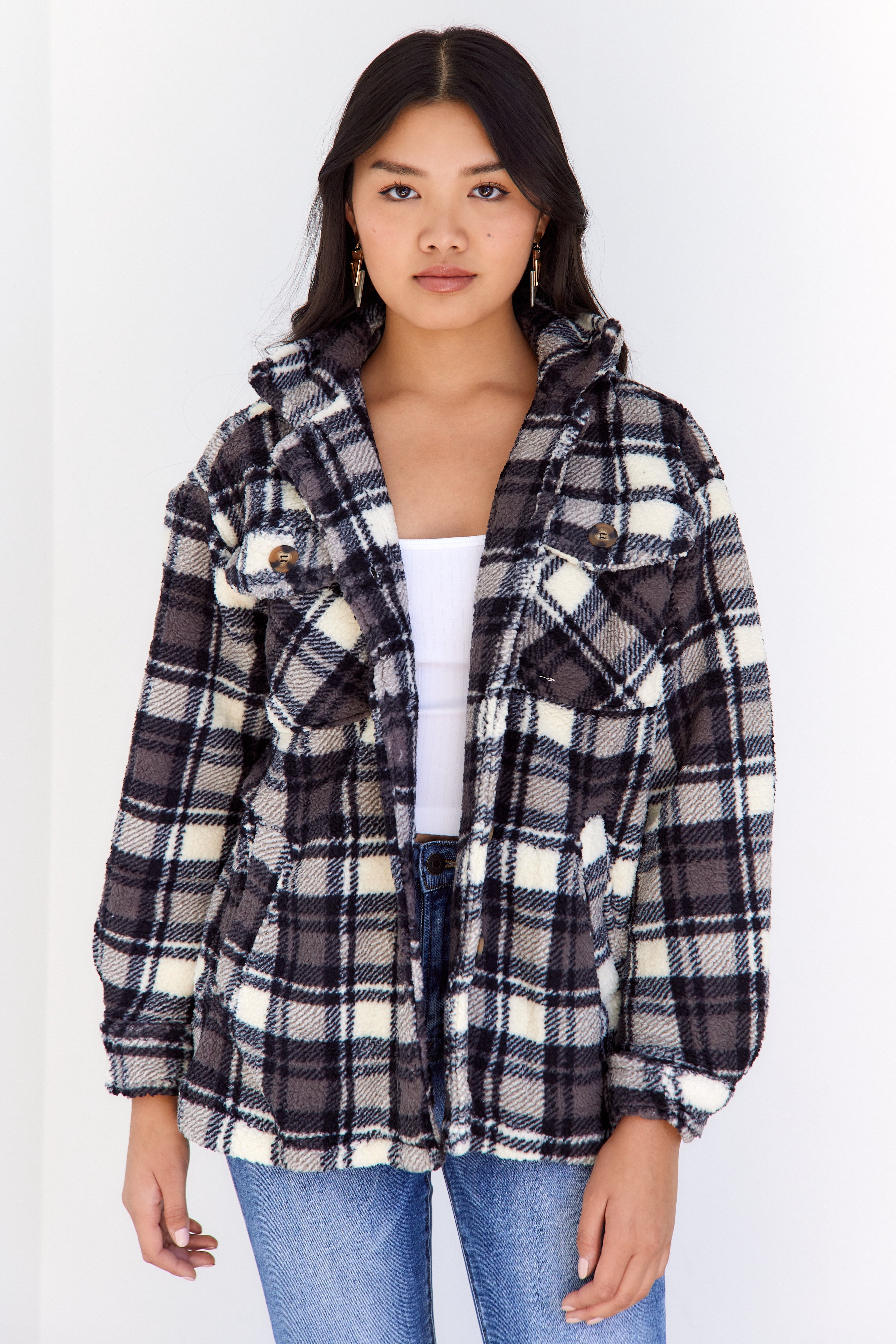 Nikki Fuzzy Plaid Shacket