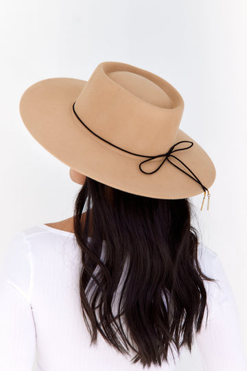 SALE - Cassidy Beige Felt Hat with Faux Leather Band