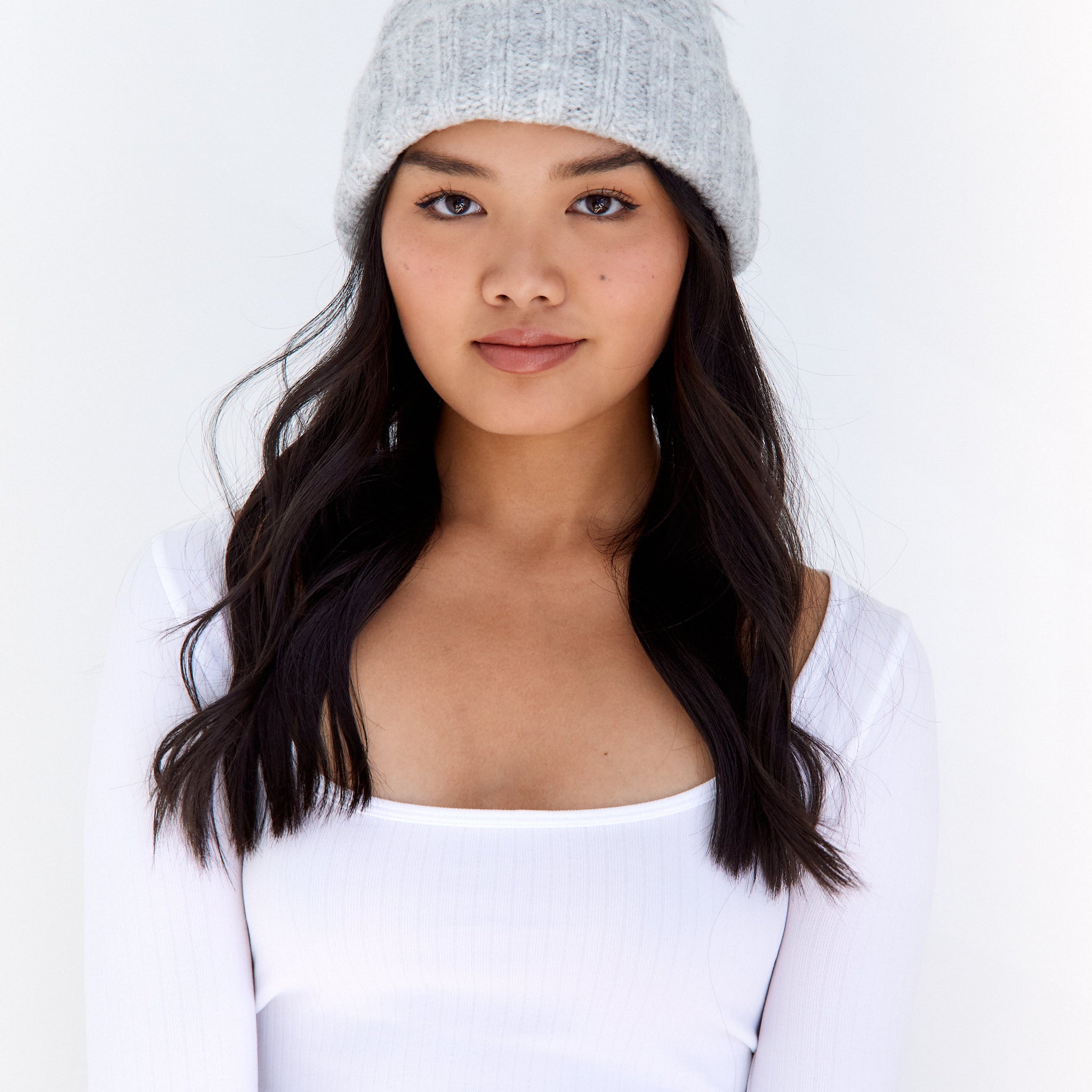 Nicole Grey Cable Knit Faux Fur Hat