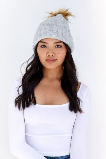 Nicole Grey Cable Knit Faux Fur Hat
