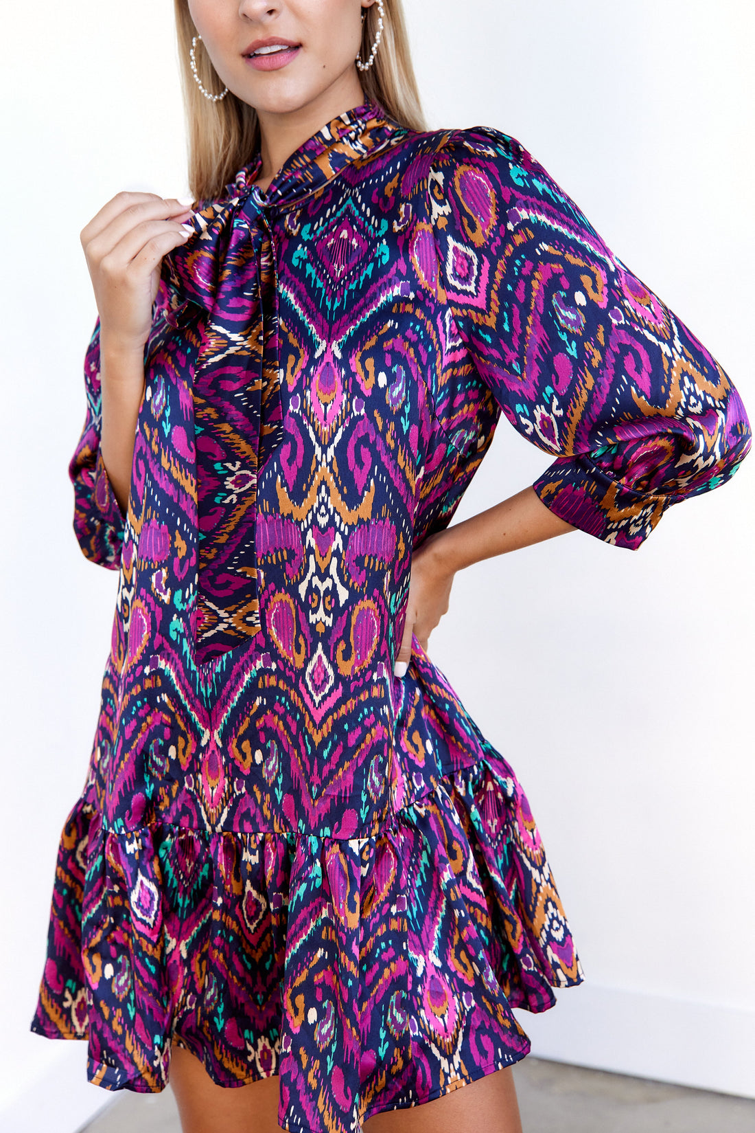 SALE - Bentley Tie Neck Printed Mini Dress