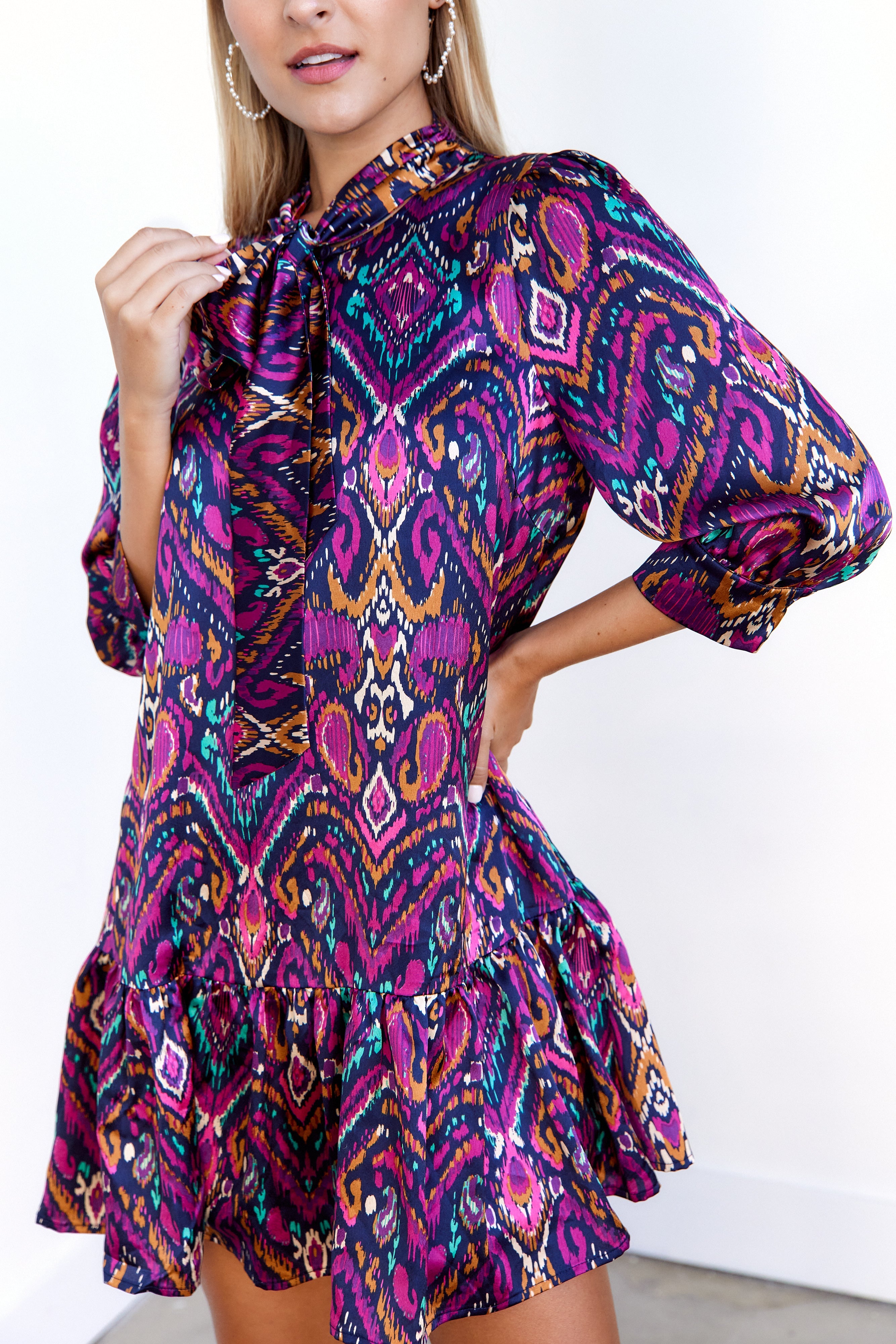 SALE - Bentley Tie Neck Printed Mini Dress
