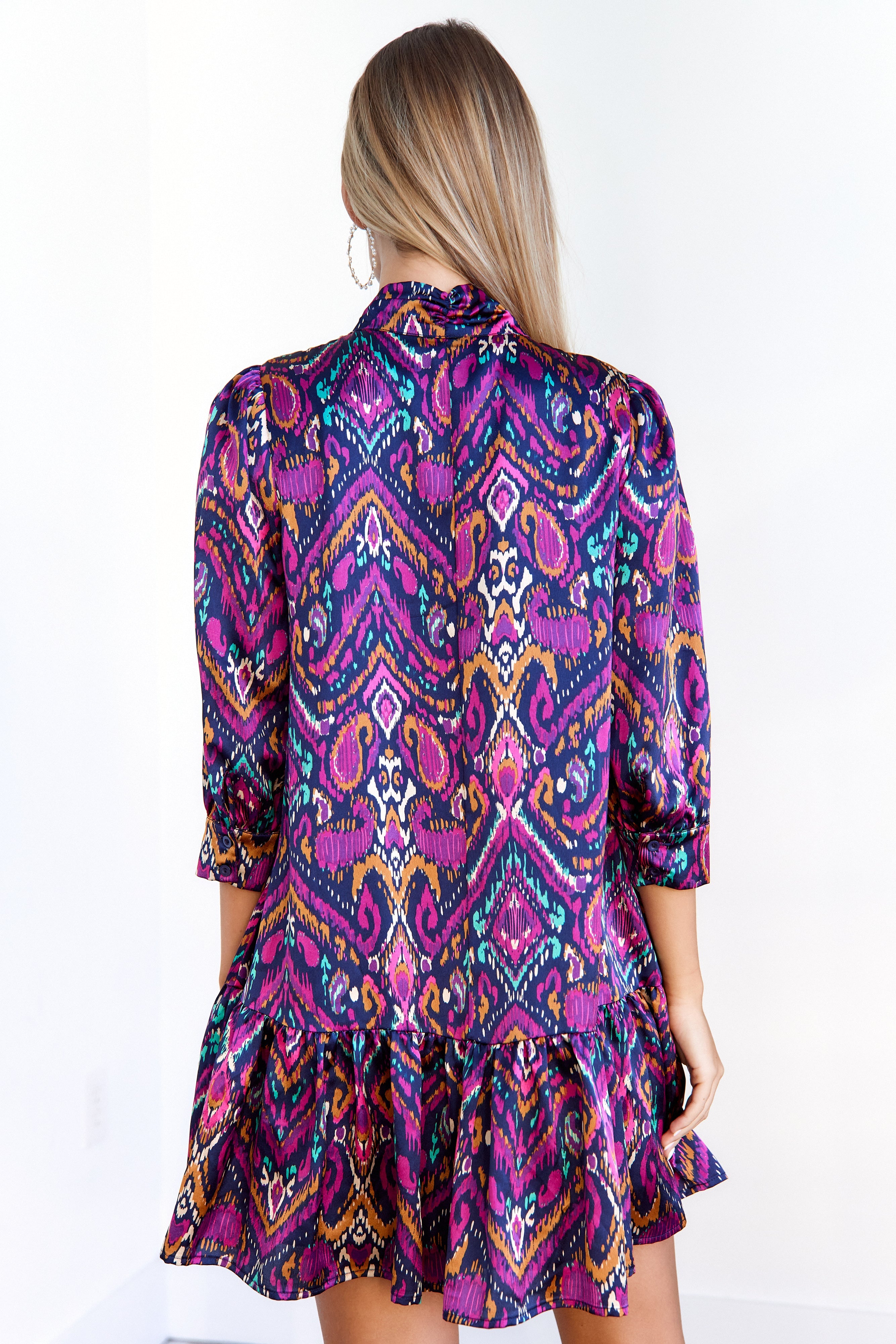 SALE - Bentley Tie Neck Printed Mini Dress