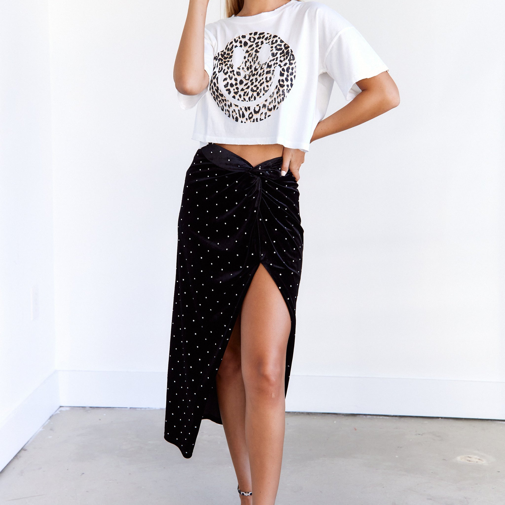 SALE - Cal Velvet Rhinestone Midi Skirt