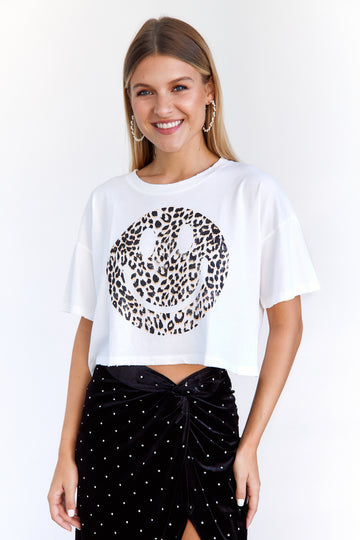 SALE- Leopard Print Smiley Graphic Tee