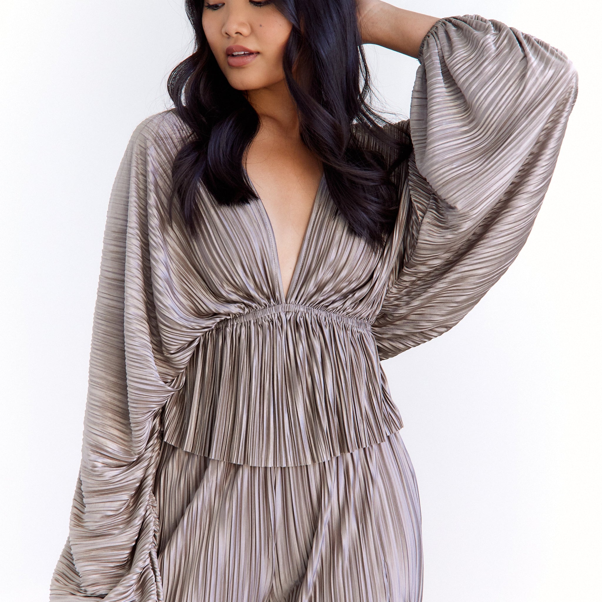 SALE- Cecilia Pleated V Neck Blouse