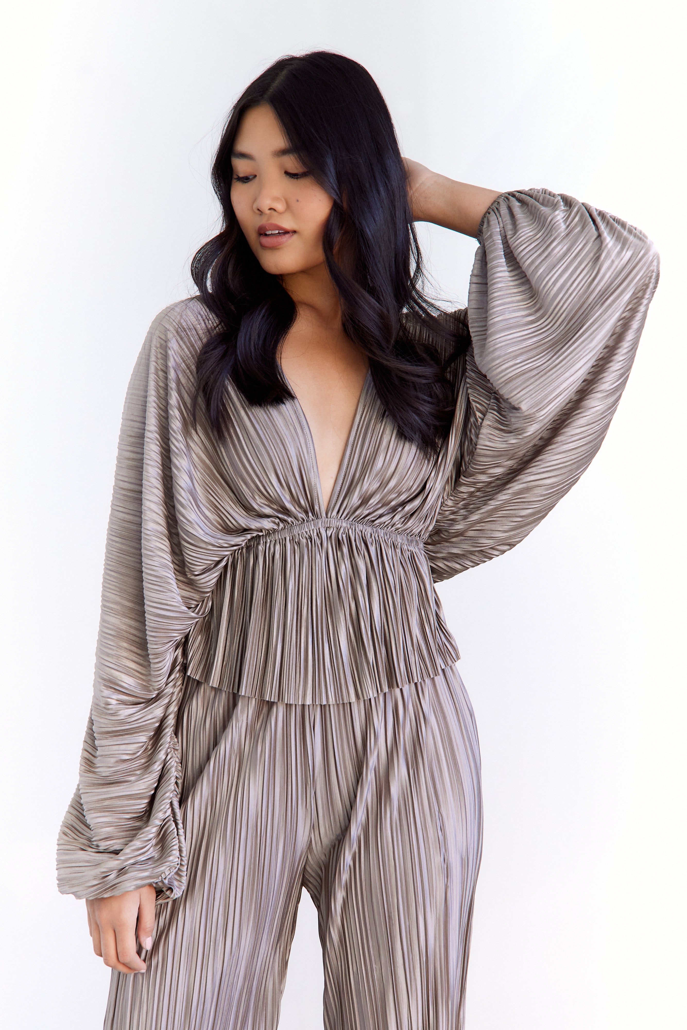 SALE- Cecilia Pleated V Neck Blouse