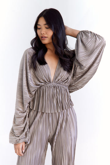 SALE- Cecilia Pleated V Neck Blouse