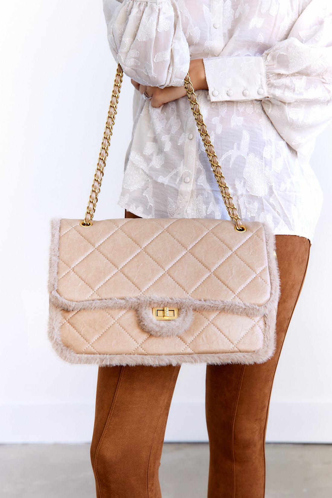 SALE - Viola Fur Trim Quilted Bag