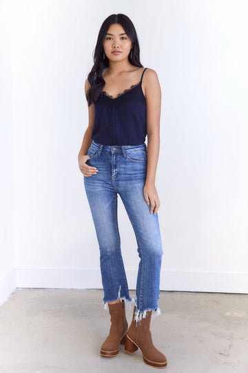 Clara Distressed Cropped Flare High Waisted Jeans