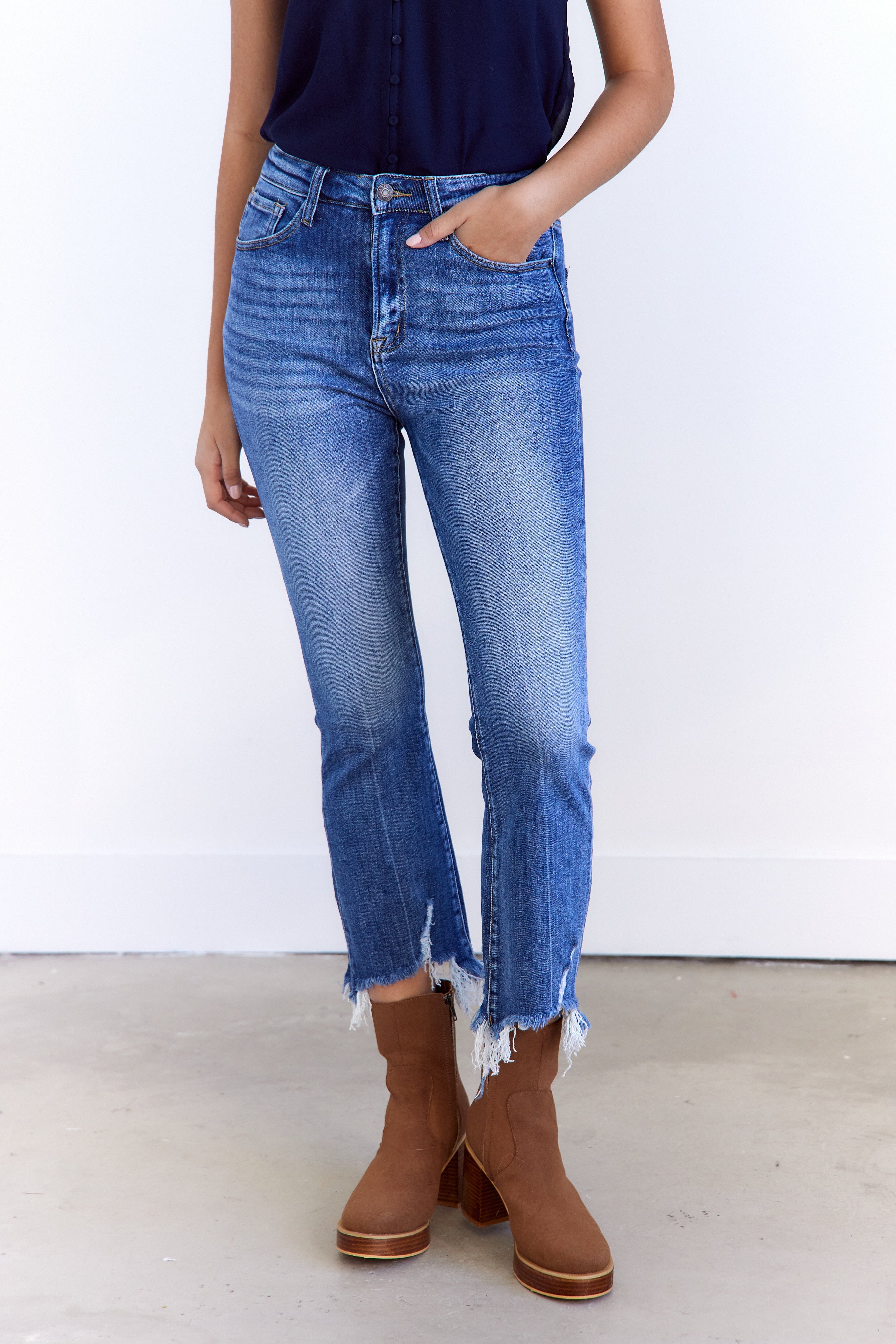 Clara Distressed Cropped Flare High Waisted Jeans