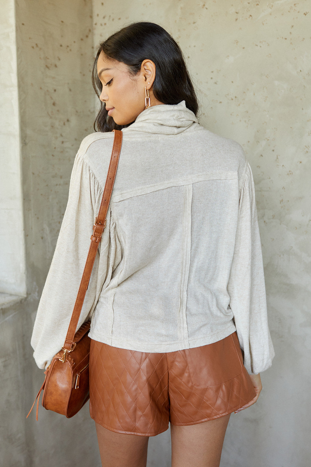 Graylie Puff Sleeve Cowl Neck Sweater