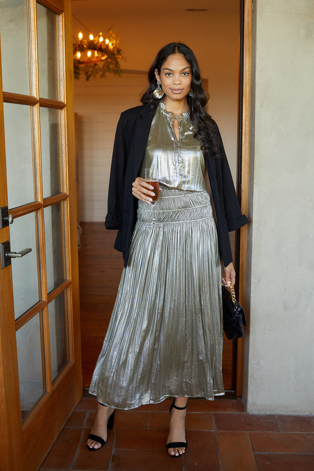 Warner Metallic Pleated Dress