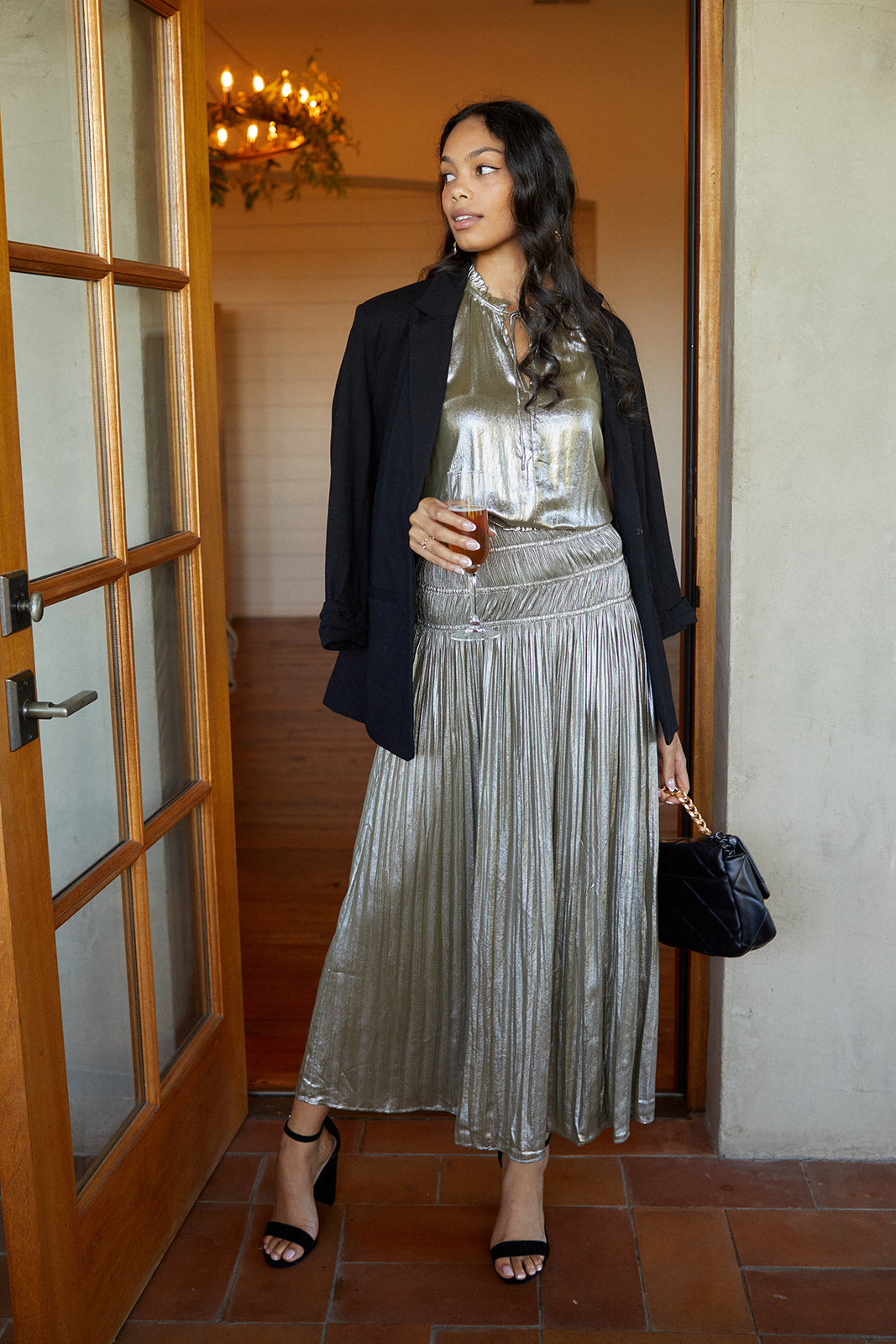 Warner Metallic Pleated Dress