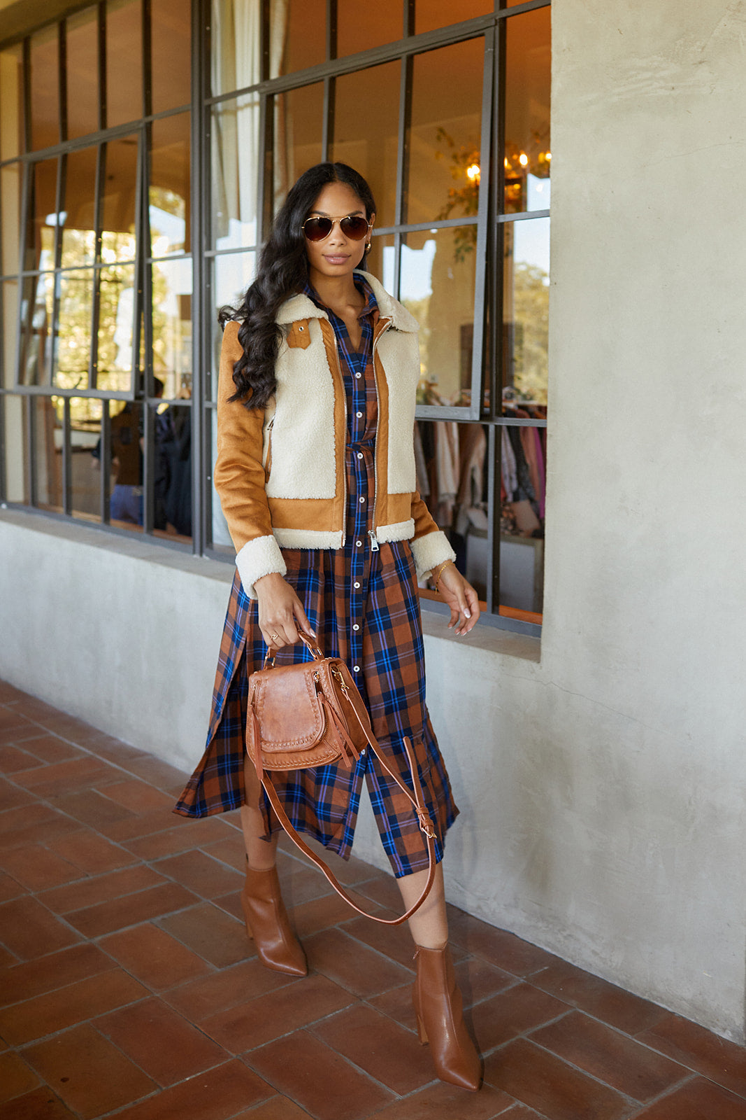 Flores Plaid Button Down Midi Dress
