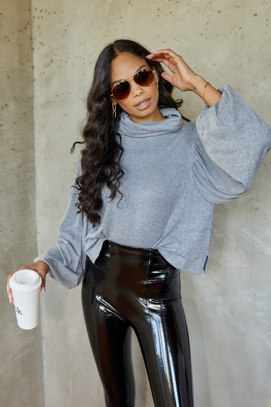 Graylie Puff Sleeve Cowl Neck Sweater
