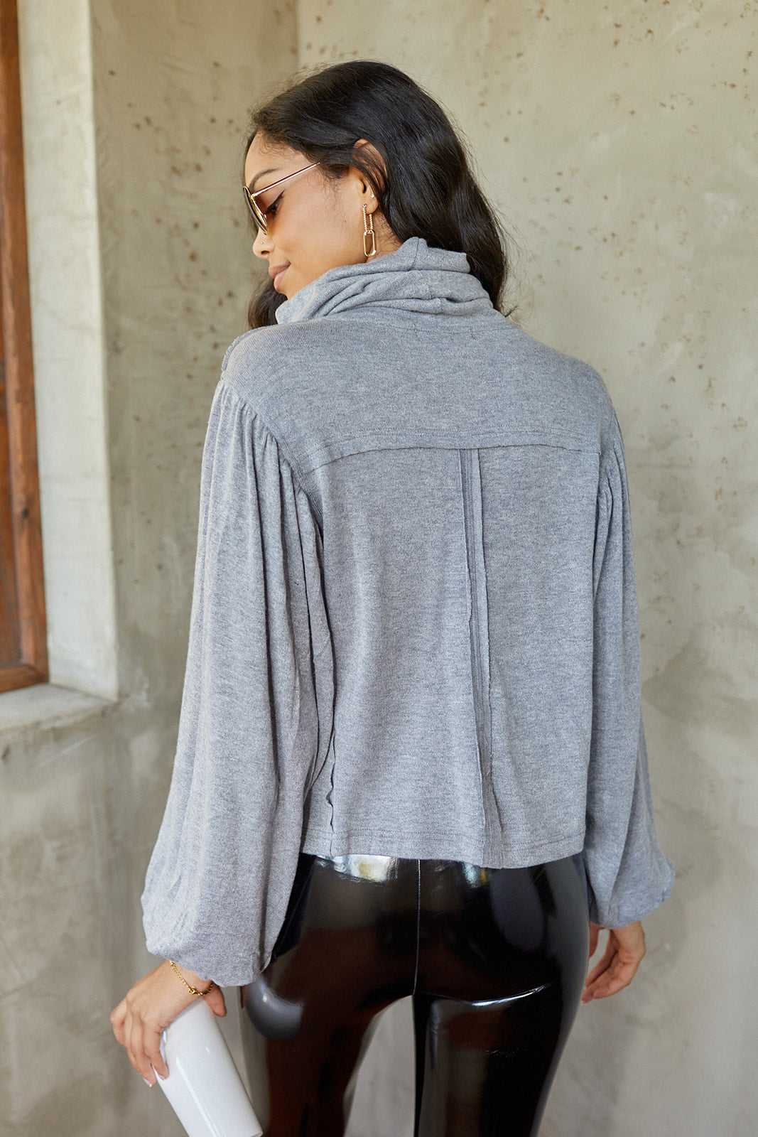 Graylie Puff Sleeve Cowl Neck Sweater