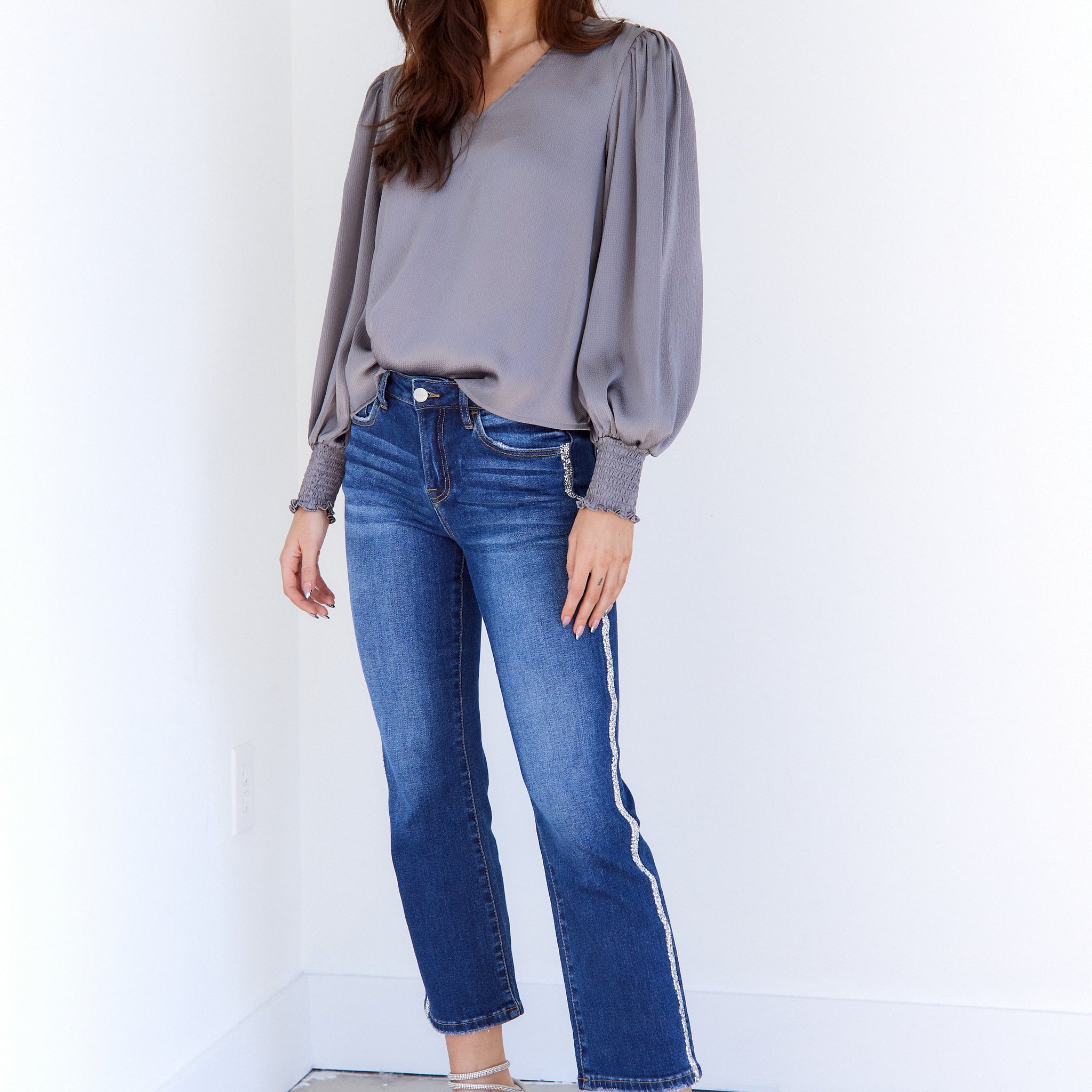 SALE - Blake Sequined Straight Leg High Waisted Jeans