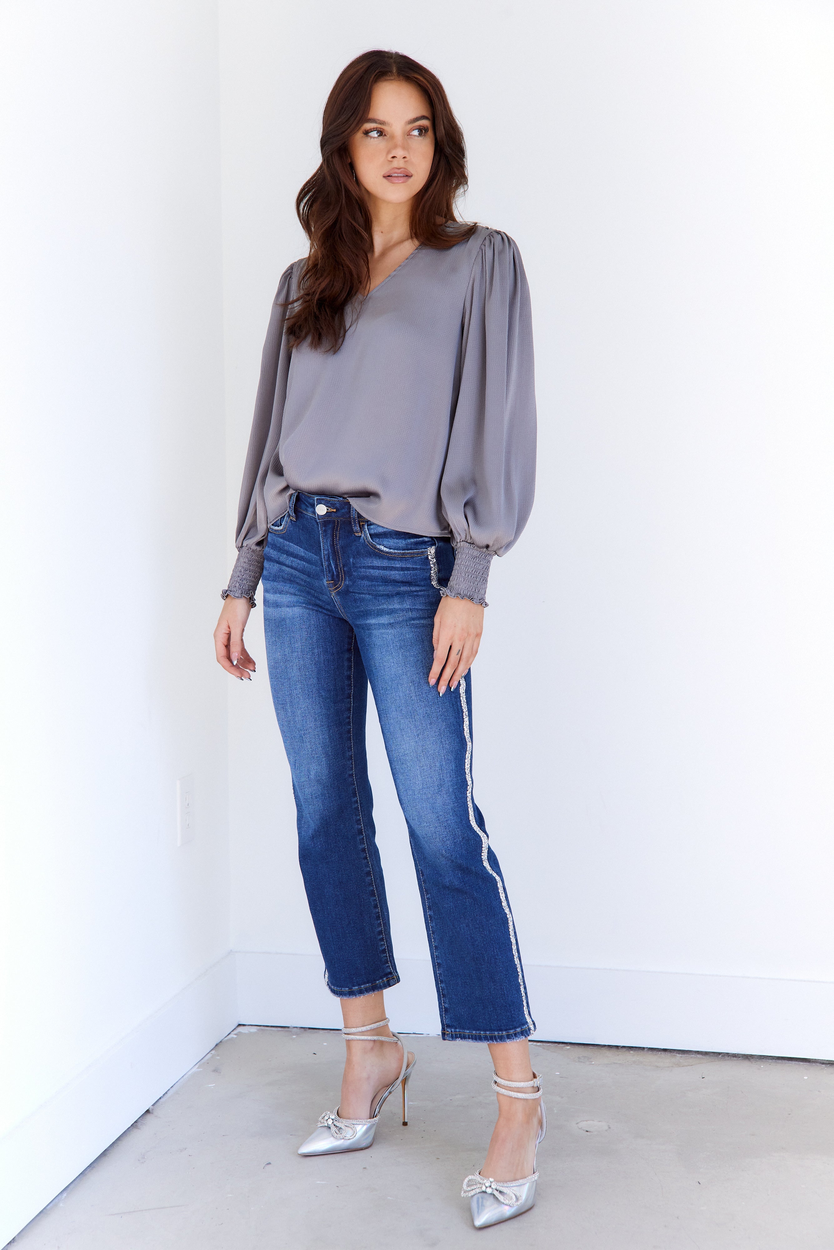 SALE - Blake Sequined Straight Leg High Waisted Jeans