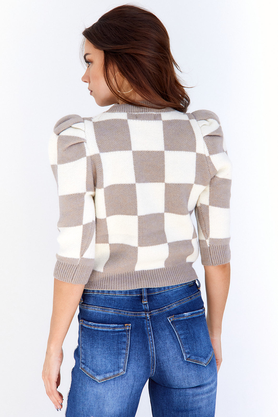 Colette Checkered Puff Sleeve Sweater