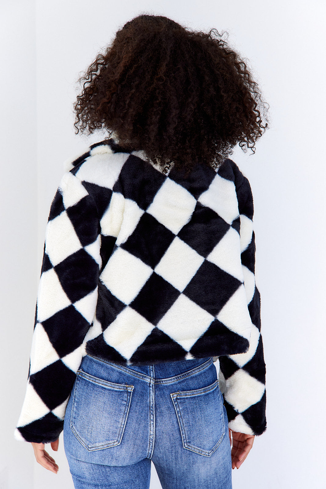 SALE - Amora Checkered Faux Fur Jacket