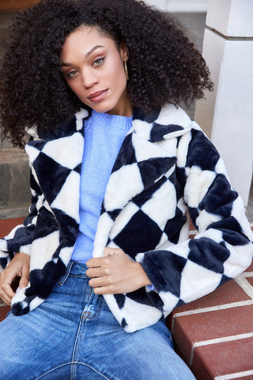 SALE - Amora Checkered Faux Fur Jacket